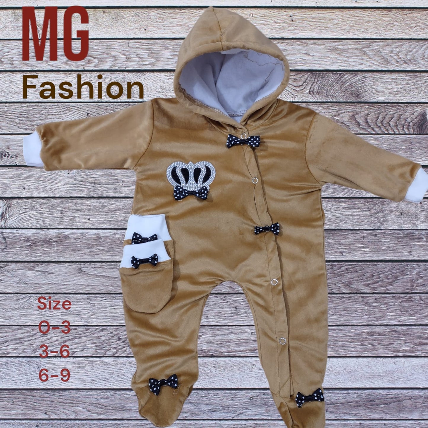 CN815 Winter Velvet Prince Princess Hooded Romper with  Mittens