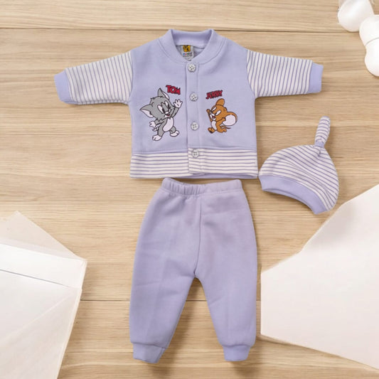 CN212 0 to 3 Months Winter Fleece Dress with Knotted Cap