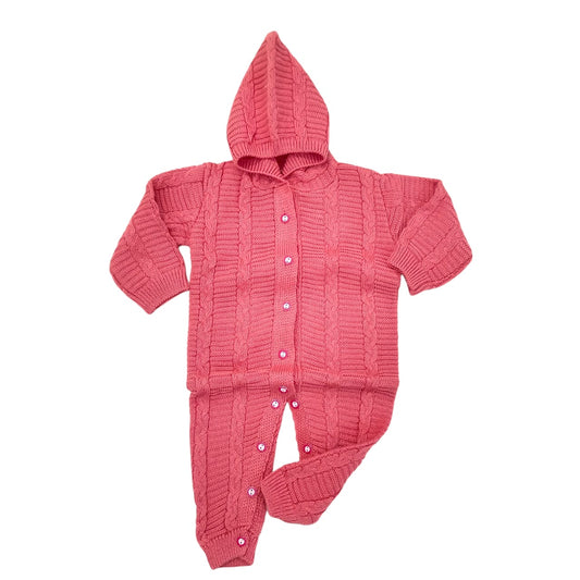 0 to 6 Months Knitted Baby Hooded Romper