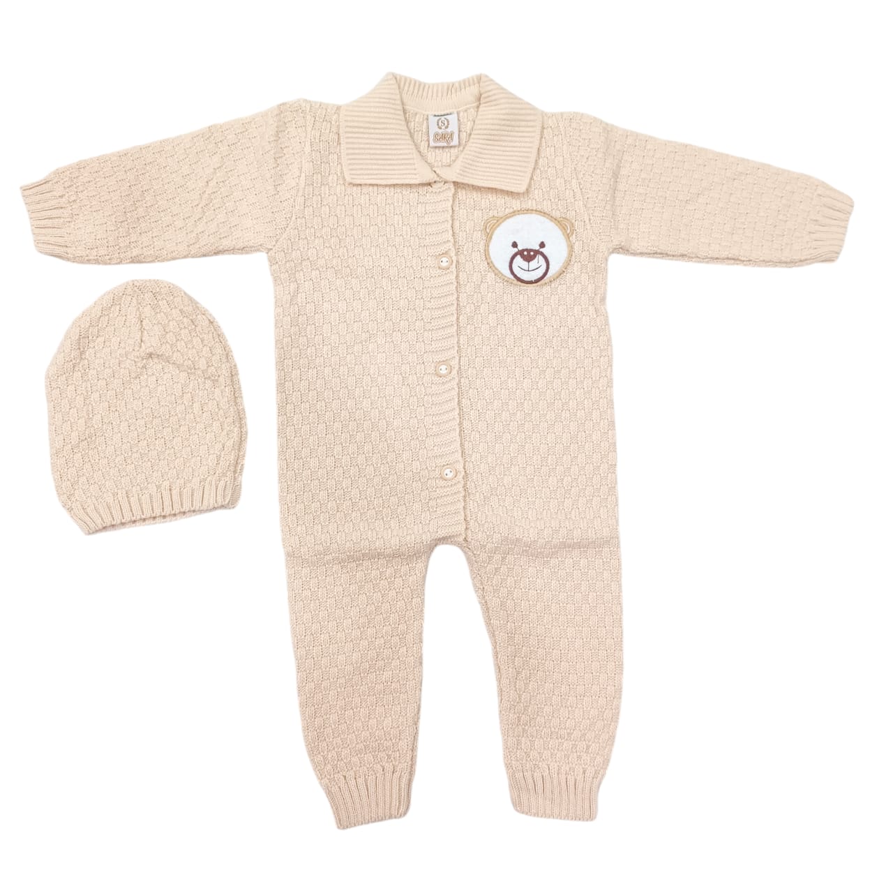 CNWN801 0 to 6 Months Knitted Baby Romper With Cap