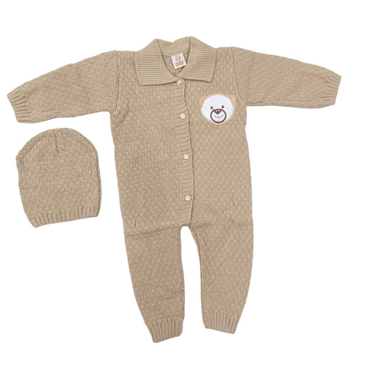 CNWN801 0 to 6 Months Knitted Baby Romper With Cap