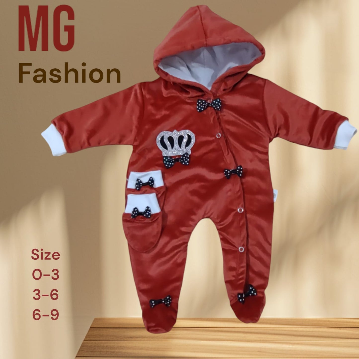 CN815 Winter Velvet Prince Princess Hooded Romper with  Mittens