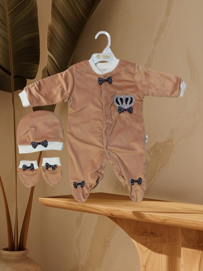 CN816 Winter Velvet Prince Princess Romper with Mittens