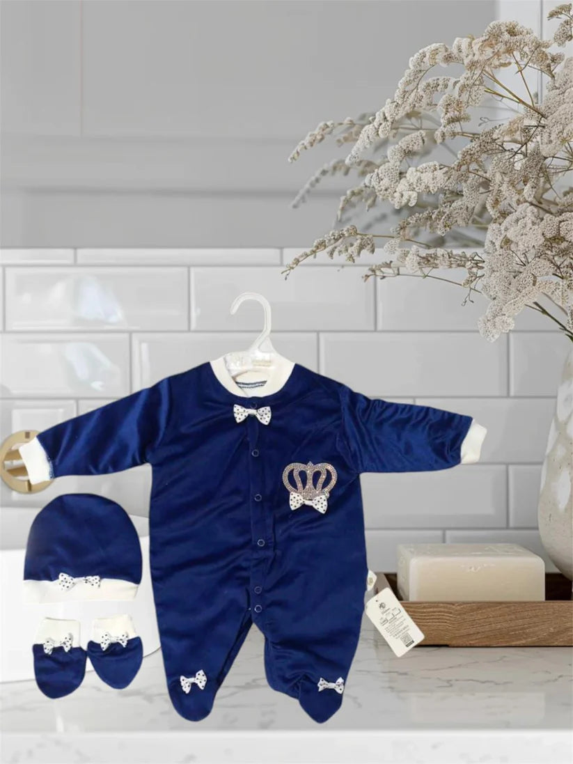 CN816 Winter Velvet Prince Princess Romper with Mittens