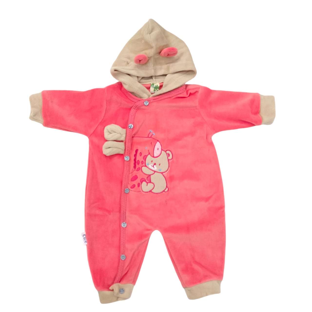 CNWA61 0 to 3 Months Winter Micro Velvet Hooded Romper